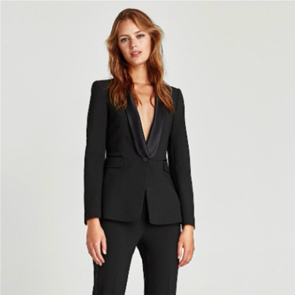Zara tuxedo suit, new with tags, perfect condition. Black with tuxedo stripe
